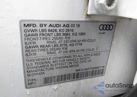 2019 Audi Q7 45 Se Premium/Premium Plus из США, поврежденный, VIN WA1LHAF77KD037116